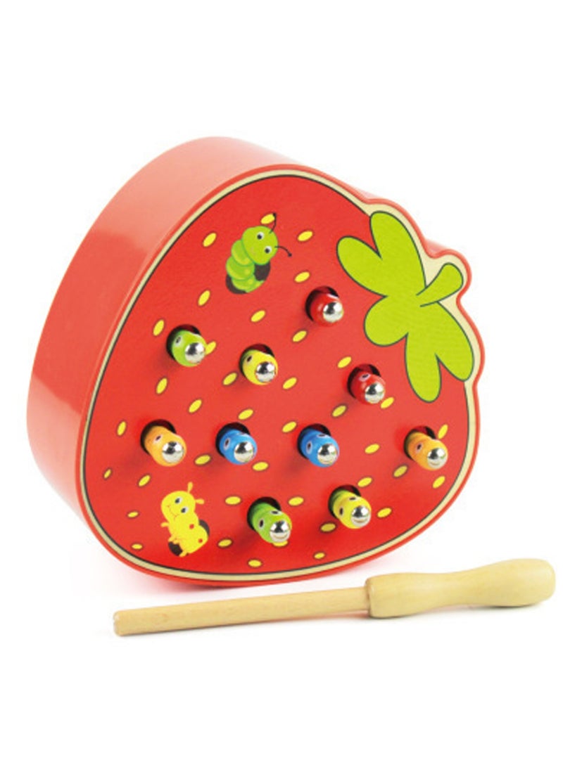 Fun Strawberry Shaped Insect Catching Game Wooden Magnetic Educational Toy Suitable For Children - Image 1