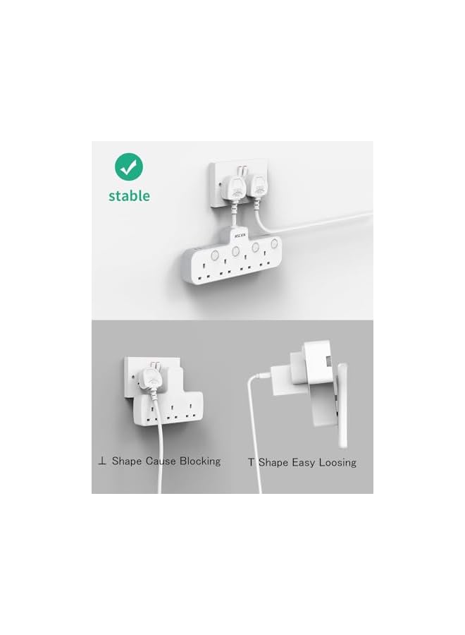 promass 5CM 4 Outlet Extension Lead with USB (1 Type-C), Multi Plug with Switches 4 Way Plug Adapter,Multi Plug Adaptor Wall Socket Extender for Home, Office, Multiplug Socket Extension - Image 3