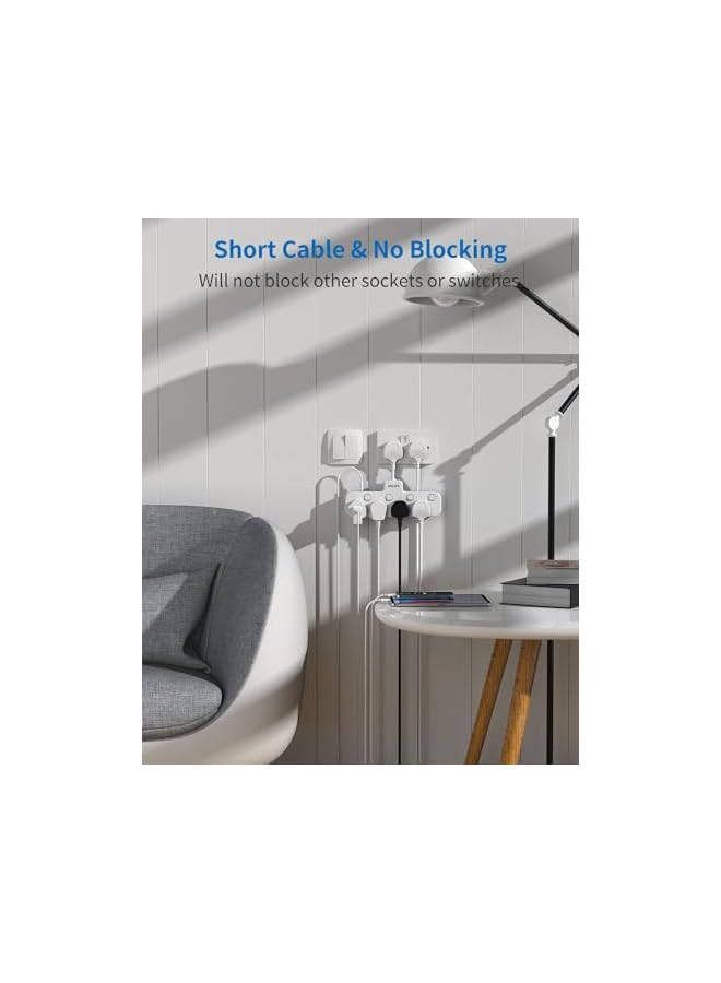 promass 5CM 4 Outlet Extension Lead with USB (1 Type-C), Multi Plug with Switches 4 Way Plug Adapter,Multi Plug Adaptor Wall Socket Extender for Home, Office, Multiplug Socket Extension - Image 2