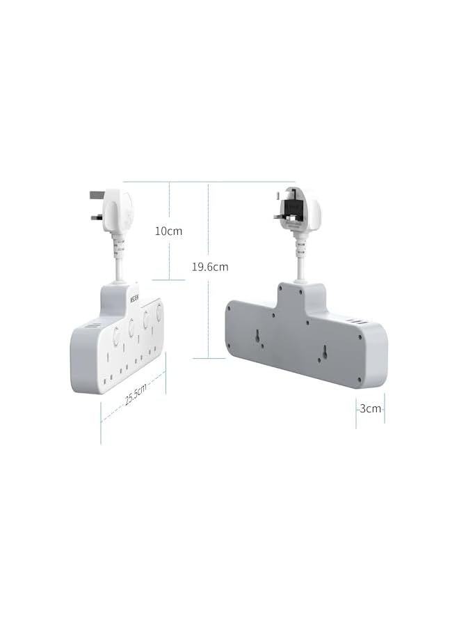 promass 5CM 4 Outlet Extension Lead with USB (1 Type-C), Multi Plug with Switches 4 Way Plug Adapter,Multi Plug Adaptor Wall Socket Extender for Home, Office, Multiplug Socket Extension - Image 5