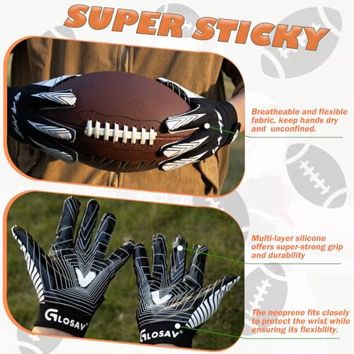 GLOSAV Football Gloves for Kids, Youth- Super Sticky Silicone Receiver Gloves for Flag Football Game - Image 3