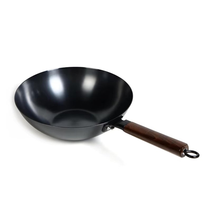 Home Essentials Heavy Duty Fine Iron Pan with Wood Handle, Frying Wok Pan with Handle, Gas & Induction Compatible/Pre-Seasoned Wok, 100% Pure & Toxin-Free (AM270), Black - Image 1
