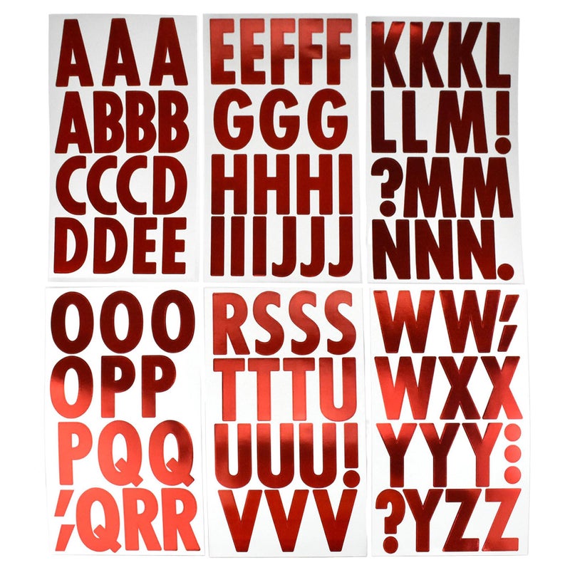 Homeford Big Font Alphabet Letter Stickers Caps 3inch 82Piece Metallic Red