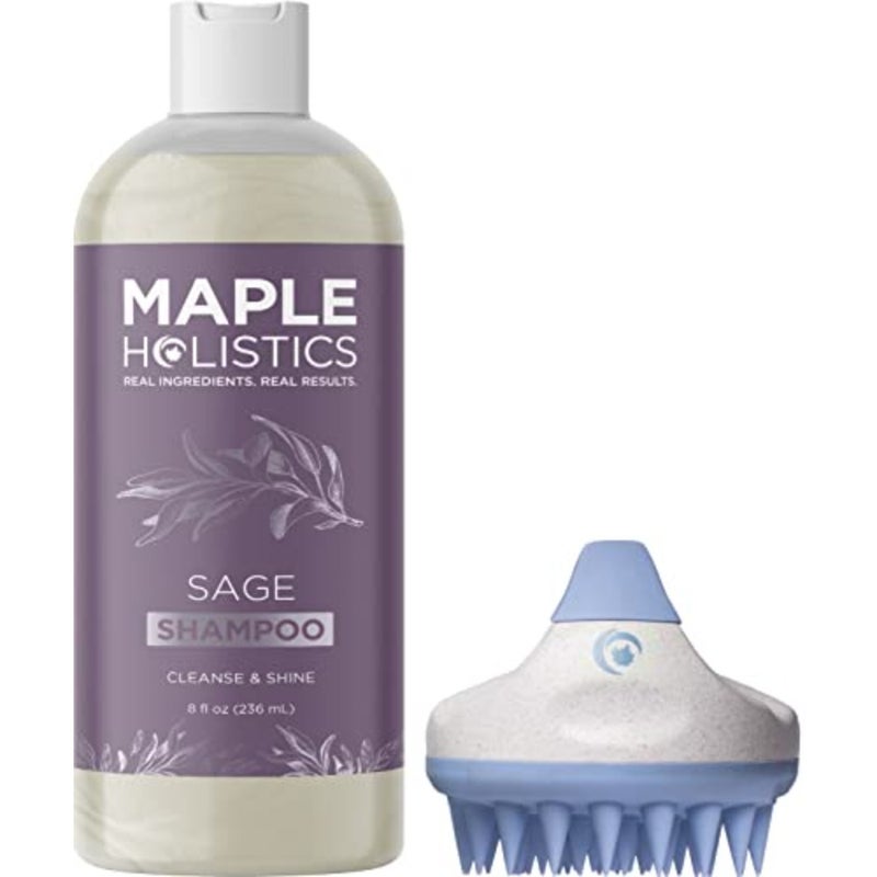 Sage Shampoo with Hair Shampoo Brush - In Shower Scalp Scrubber and Scalp Exfoliator Made with Recycled Wheat Straw and Soft Silicone plus Paraben and Sulfate Free Clarifying Shampoo for Build Up - Image 1