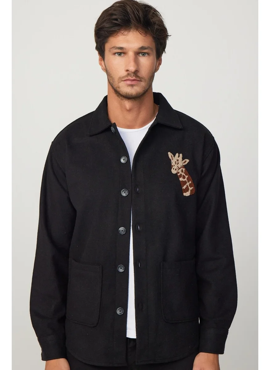 Tudors Relax Fit Comfortable Cut Embroidered Plain Lumberjack Black Men's Shirt
