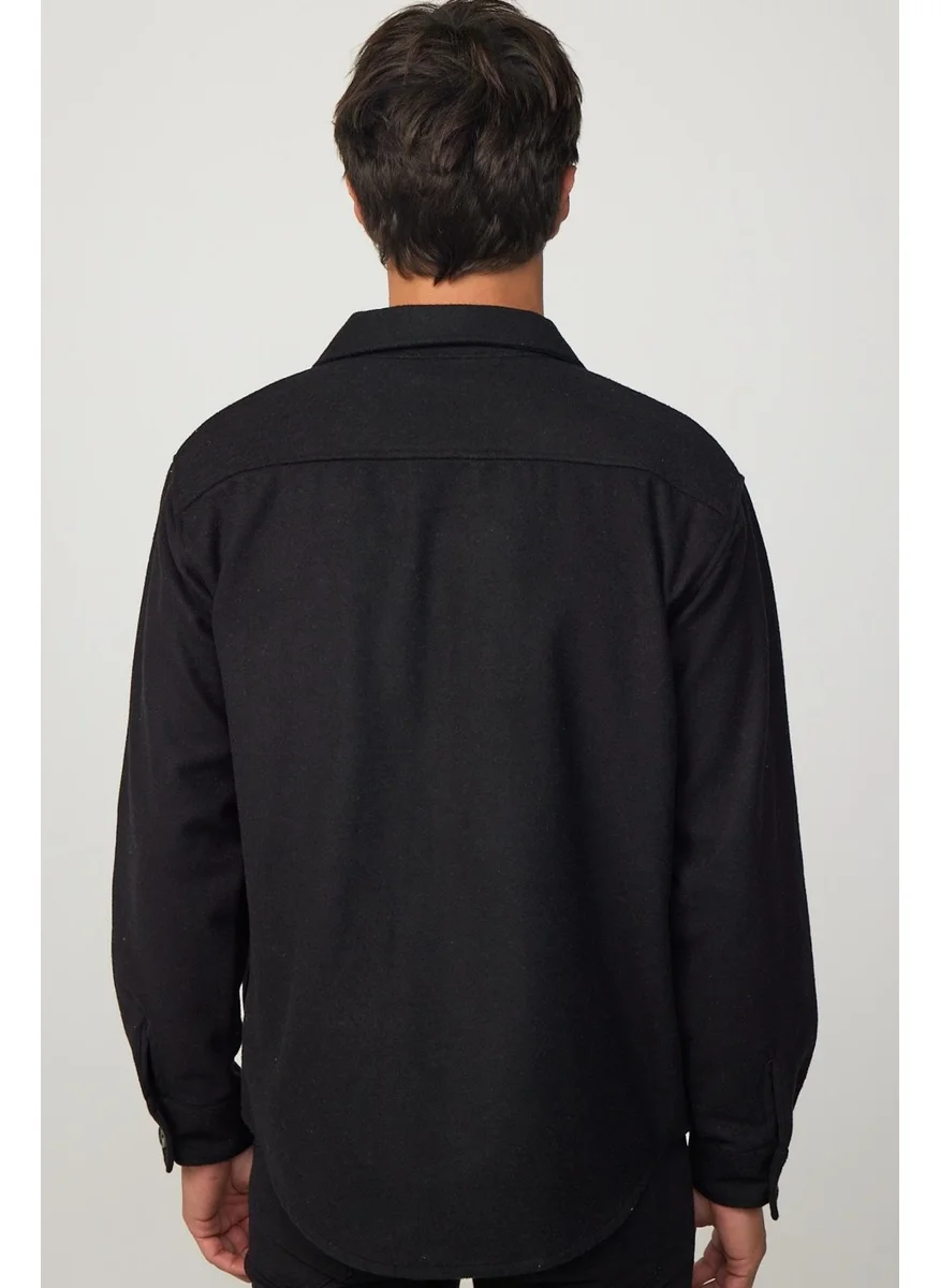 Tudors Relax Fit Comfortable Cut Embroidered Plain Lumberjack Black Men's Shirt