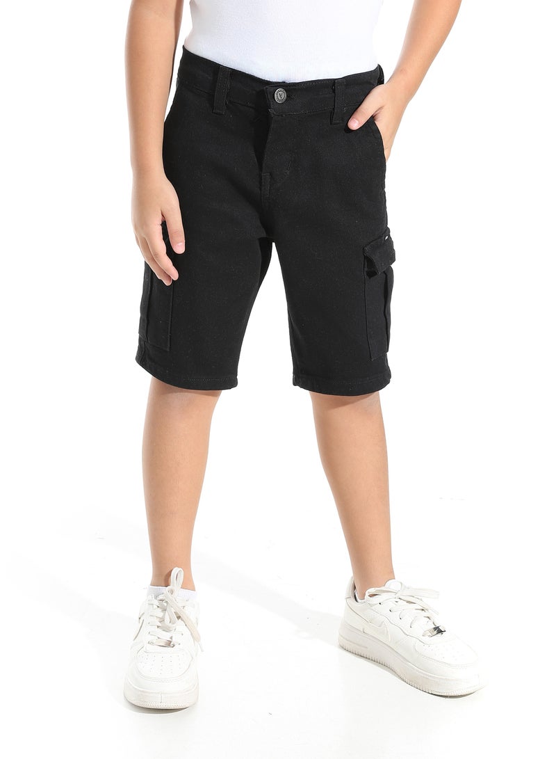 Andora Black Buttons & Zipper Closure Short_Black - Image 1