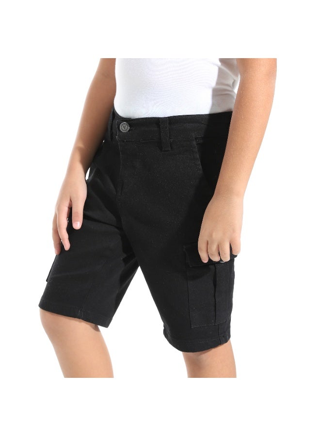 Andora Black Buttons & Zipper Closure Short_Black - Image 3