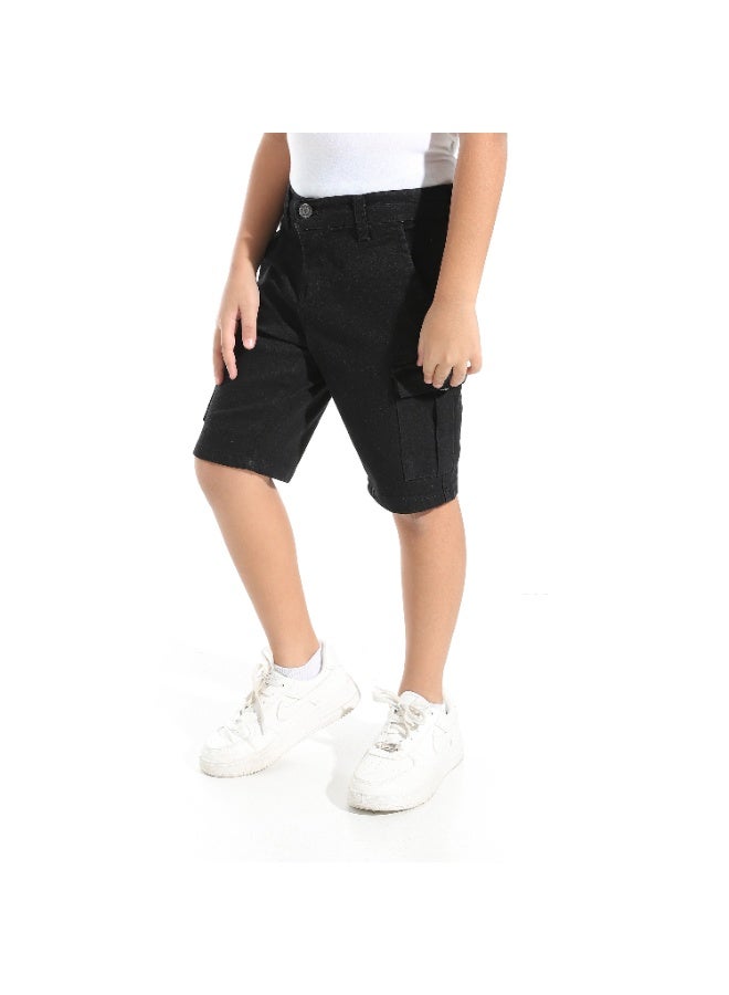 Andora Black Buttons & Zipper Closure Short_Black - Image 4