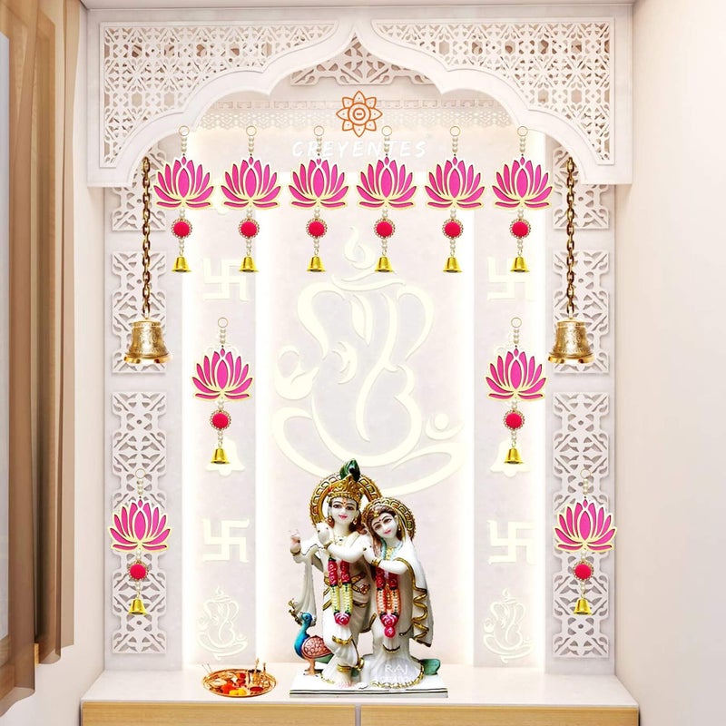 CREYENTES Plastic Pink Wall Decor Lotus With Ringing Bell For Decoration (Pack Of 10) Toran For Door, Wall Hangings Backdrop, Pooja Room,Diwali, Wedding, Festival Decor (Lotus Hanging Bell 10) - Image 5