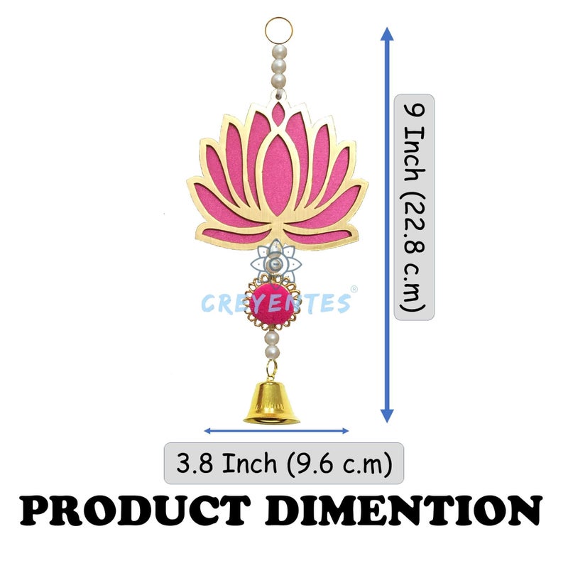 CREYENTES Plastic Pink Wall Decor Lotus With Ringing Bell For Decoration (Pack Of 10) Toran For Door, Wall Hangings Backdrop, Pooja Room,Diwali, Wedding, Festival Decor (Lotus Hanging Bell 10) - Image 4