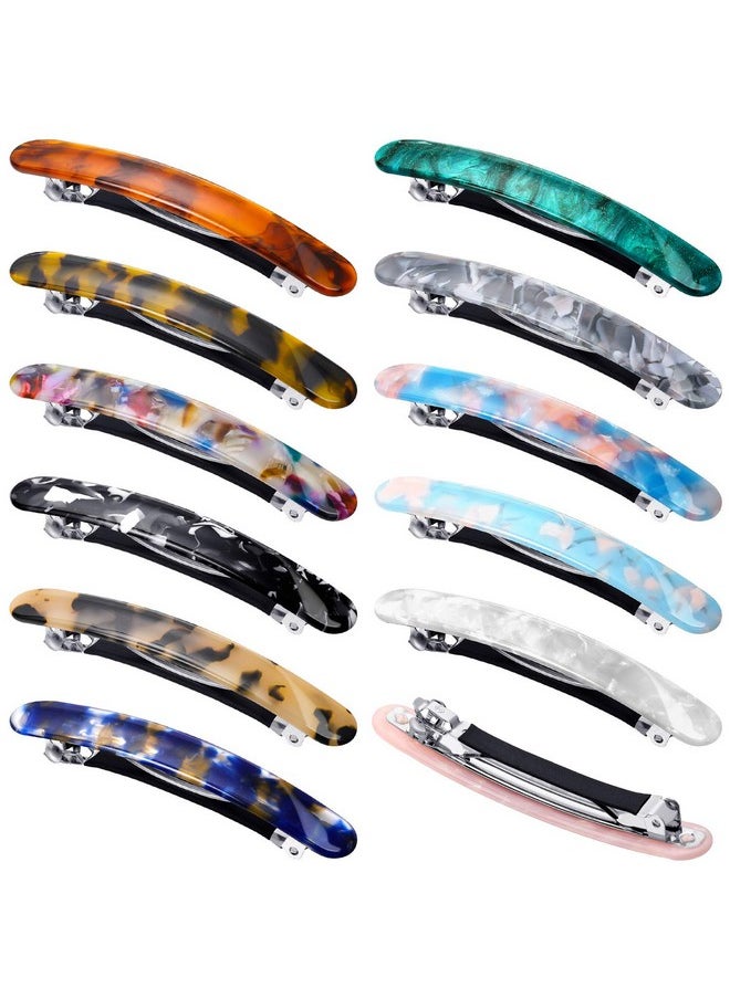 WILLBOND 12 Pieces Hair Barrettes For Women Tortoise Shell Hair Barrettes Acetate French Skinny Hair Clip Automatic Ponytail Barrettes For Women Fine Hair Thin Hair Accessories  - Image 1