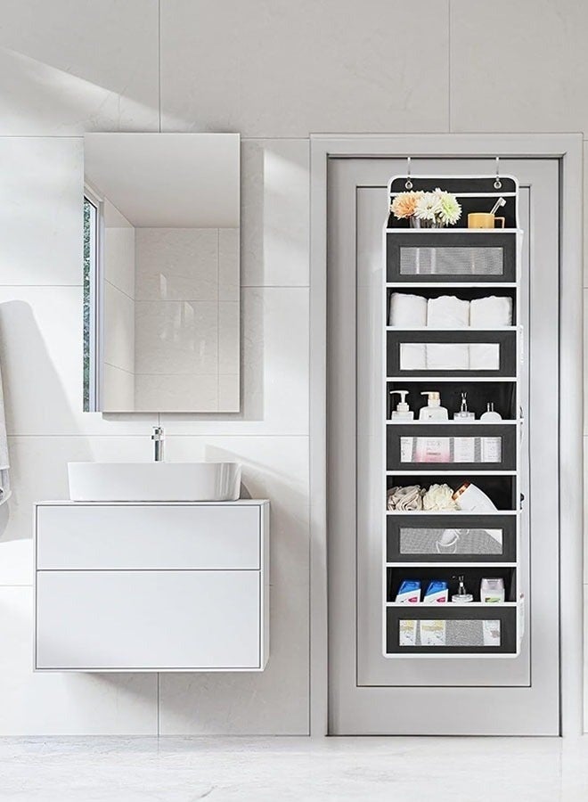 Over the Door Organizer Storage with 5 Large Capacity Pockets – 5 Shelf Hanging Organizer for Bedroom, Bathroom, Pantry, Nursery, Anti-Tilt Design, Supports Up to 44 lbs, Space-Saving Home Storage Solution, Black - Image 4