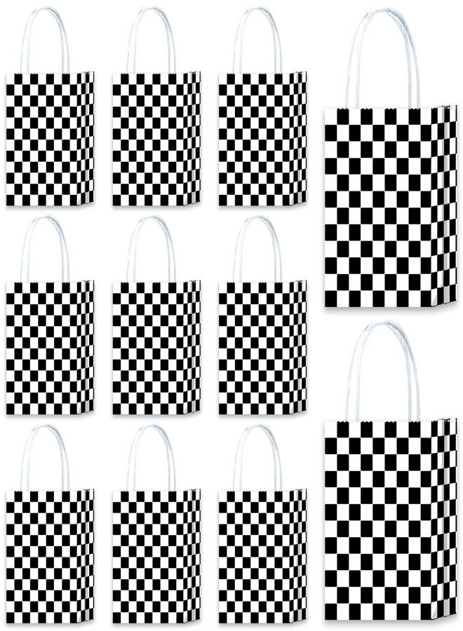 Gansita 25 Pcs Checkered Race Treat Bags White Black Checkered Bags Racecar Themed Candy Containers Plaid Kraft Paper Race Car Party Favors Shopping Goodies Pouches with Handle for Birthday - Image 1