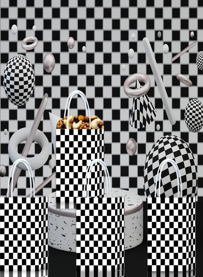 Gansita 25 Pcs Checkered Race Treat Bags White Black Checkered Bags Racecar Themed Candy Containers Plaid Kraft Paper Race Car Party Favors Shopping Goodies Pouches with Handle for Birthday - Image 3