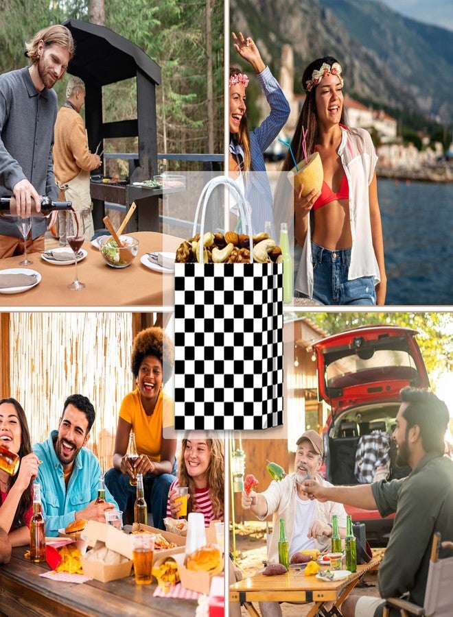Gansita 25 Pcs Checkered Race Treat Bags White Black Checkered Bags Racecar Themed Candy Containers Plaid Kraft Paper Race Car Party Favors Shopping Goodies Pouches with Handle for Birthday - Image 5