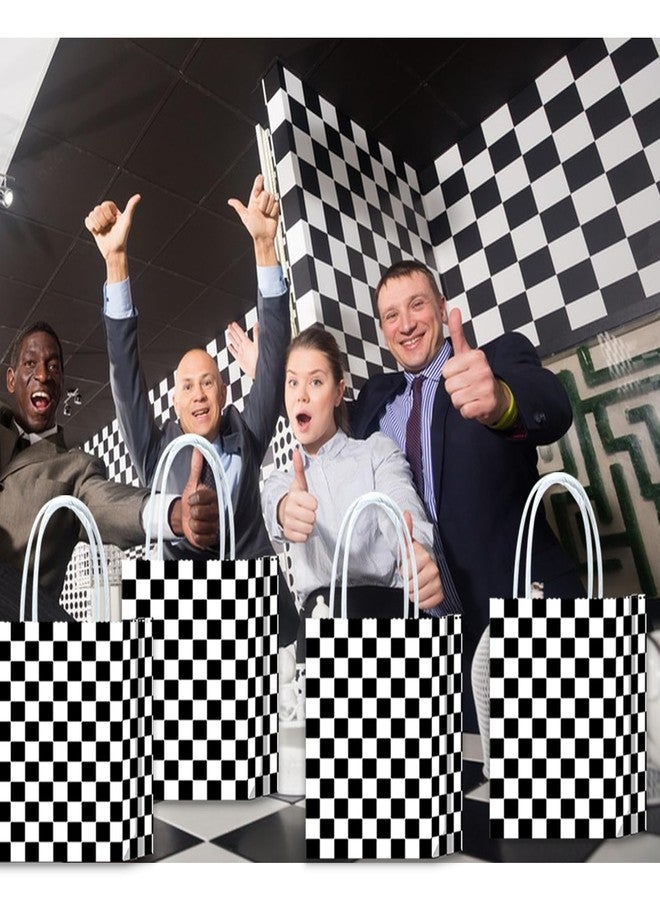 Gansita 25 Pcs Checkered Race Treat Bags White Black Checkered Bags Racecar Themed Candy Containers Plaid Kraft Paper Race Car Party Favors Shopping Goodies Pouches with Handle for Birthday - Image 4