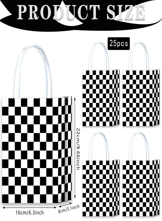 Gansita 25 Pcs Checkered Race Treat Bags White Black Checkered Bags Racecar Themed Candy Containers Plaid Kraft Paper Race Car Party Favors Shopping Goodies Pouches with Handle for Birthday - Image 2