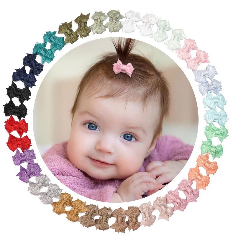 DED 40PCS 1.4" Mini Bow Snap Clips, Baby Girls Grosgrain Ribbon Bows Tiny Hair Clips Fine Hair for Girls Infants Toddlers - Image 1
