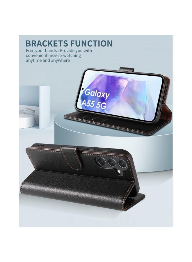 Case For Galaxy A55 5G Premium Leather Flip Wallet Case [RFID Blocking] Phone Cover For Galaxy A55 5G (Black) - Image 3