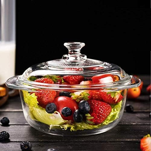 Diablos Borosilicate Glass Serving Bowl Set with Glass Lid 1 Liter Microwave Oven Safe Heat and Cold Proof Rice Bowl for Cooking Serving Storing and Reheating 100 Tempered Glass Pack of 1 - Image 2