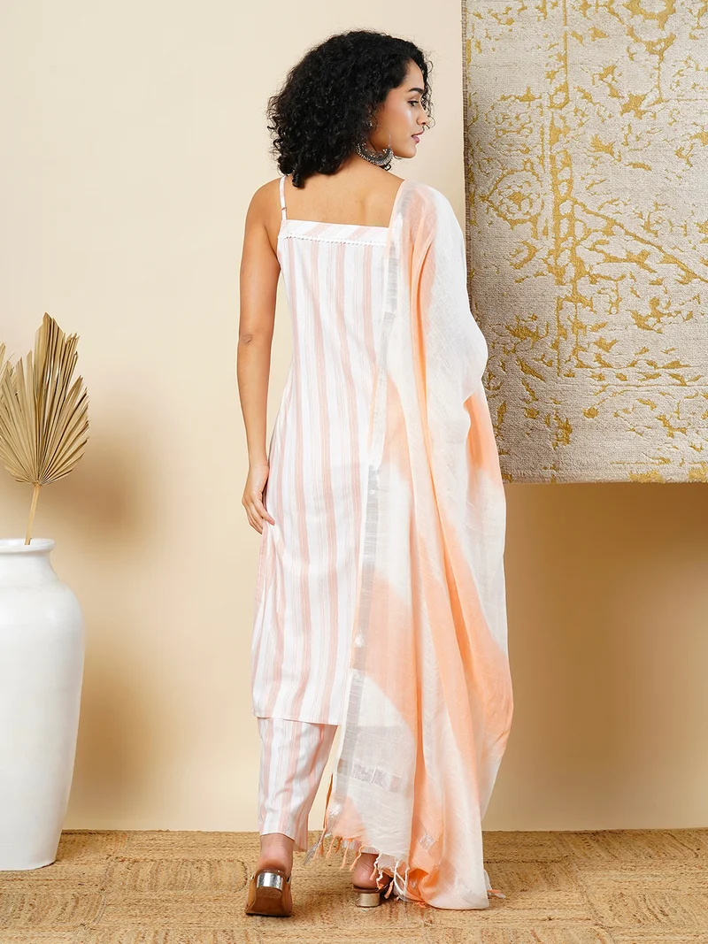 globus Women Striped Regular Kurta With Trousers & With Dupatta