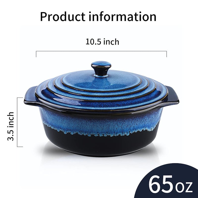 KOOV Ceramic Casserole Dish with Lid - 2 Quart, 9 Inch Round Baking Dish, Oven Safe, Reactive Glaze - Image 3