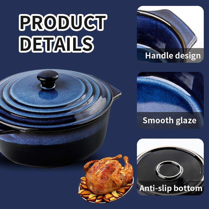 KOOV Ceramic Casserole Dish with Lid - 2 Quart, 9 Inch Round Baking Dish, Oven Safe, Reactive Glaze - Image 2