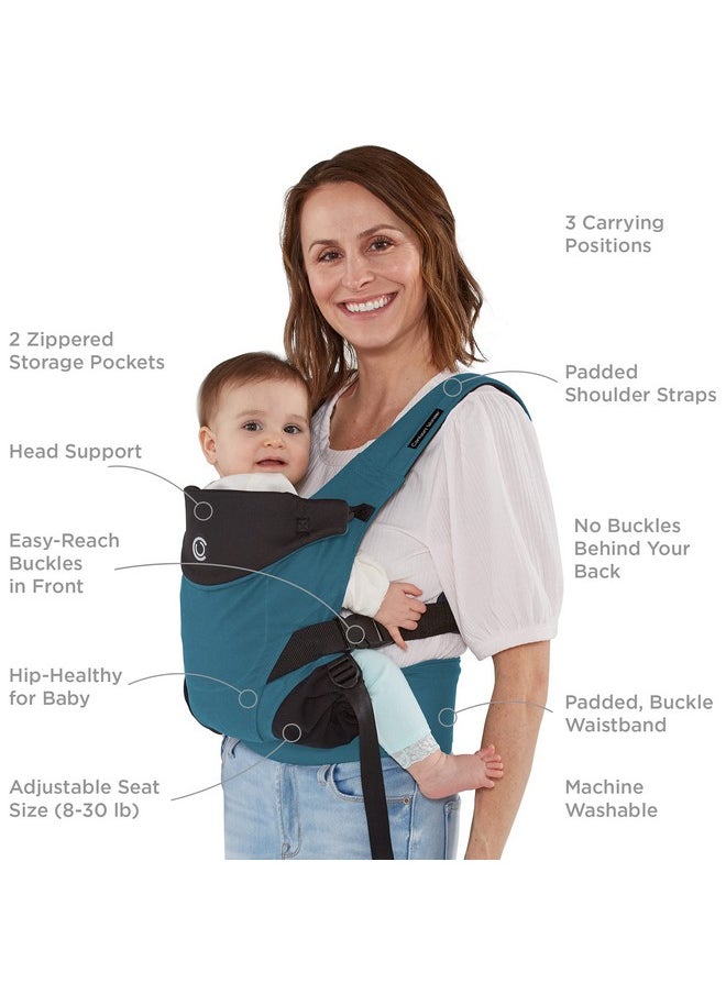 Contours Contours Baby Carrier Newborn to Toddler |Wonder 3 Position Convertible Easy-to-Use Baby Carrier with Pockets for Men and Women, Newborn, Front Face in and Front Face Out (8-30 lbs) - Washed Teal  - Image 1