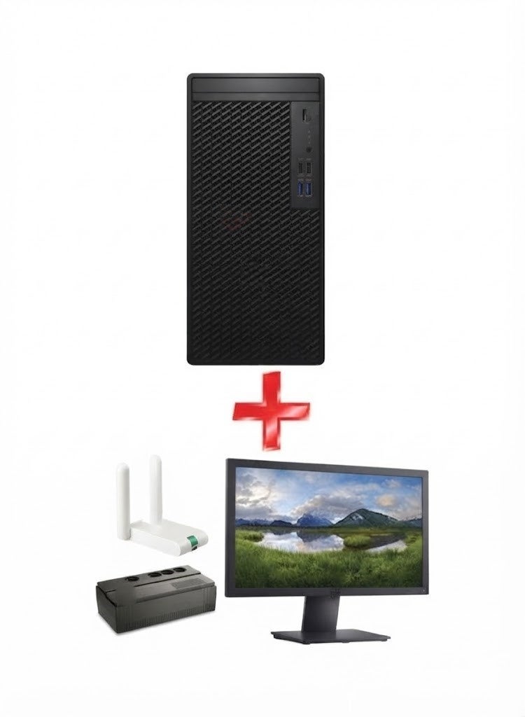 جهاز كمبيوتر مكتبي بمعالج Core i3 وذاكرة 4 جيجابايت وقرص 1 تيرابايت مع شاشة HD مقاس 20 بوصة ومحول USB لاسلكي ووحدة UPS - Image 1