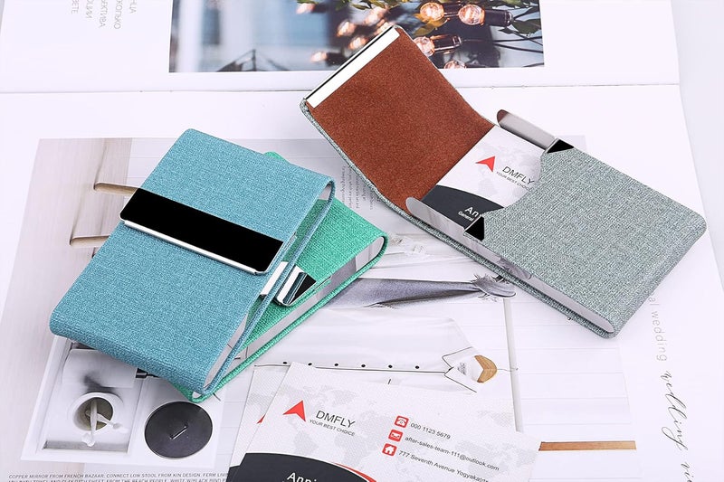 DMFLY Business Card Holder for Women and Men - Magnetic Shut Case for Purse, Green-bm - Image 2