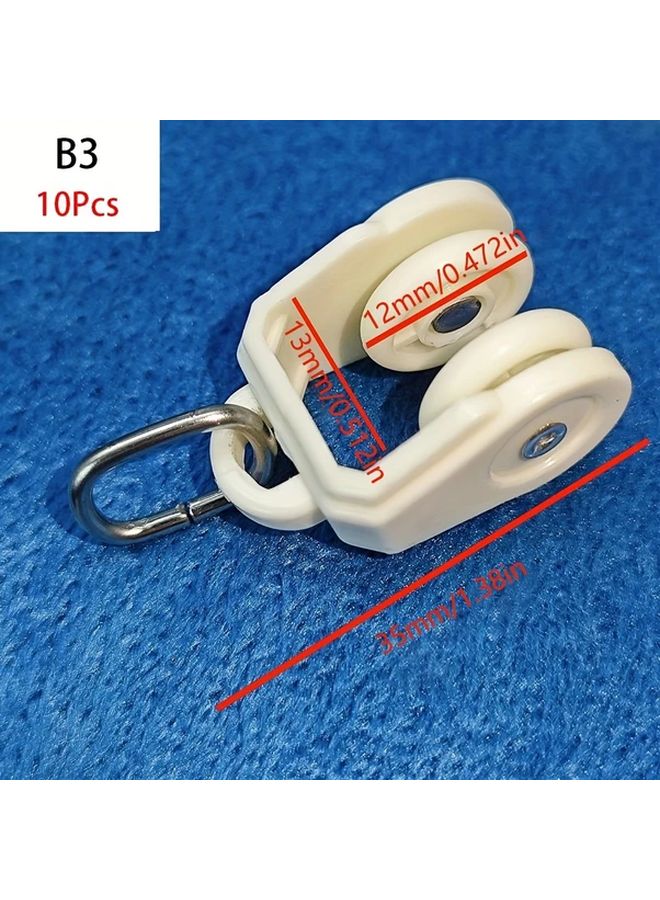 10pcs Style B3 Curtain Hook Slider Wheels Heavy Duty Plastic Metal Track Rollers - Image 1