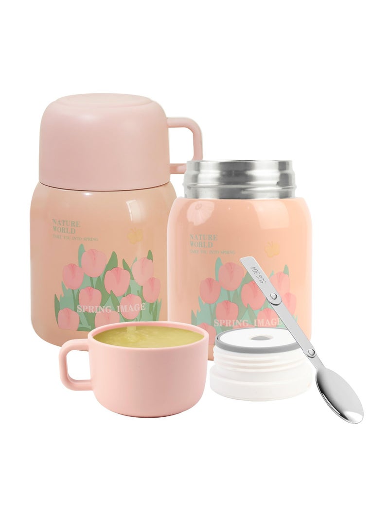 Excefore Vacuum Insulated Food Jar, 500ml Soup Thermal Hot Food Containers for Lunch, Insulated Food Jar for Kids, with Spoon for School, Office, Camping (Pink) - Image 1
