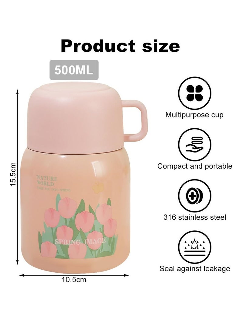 Excefore Vacuum Insulated Food Jar, 500ml Soup Thermal Hot Food Containers for Lunch, Insulated Food Jar for Kids, with Spoon for School, Office, Camping (Pink) - Image 2