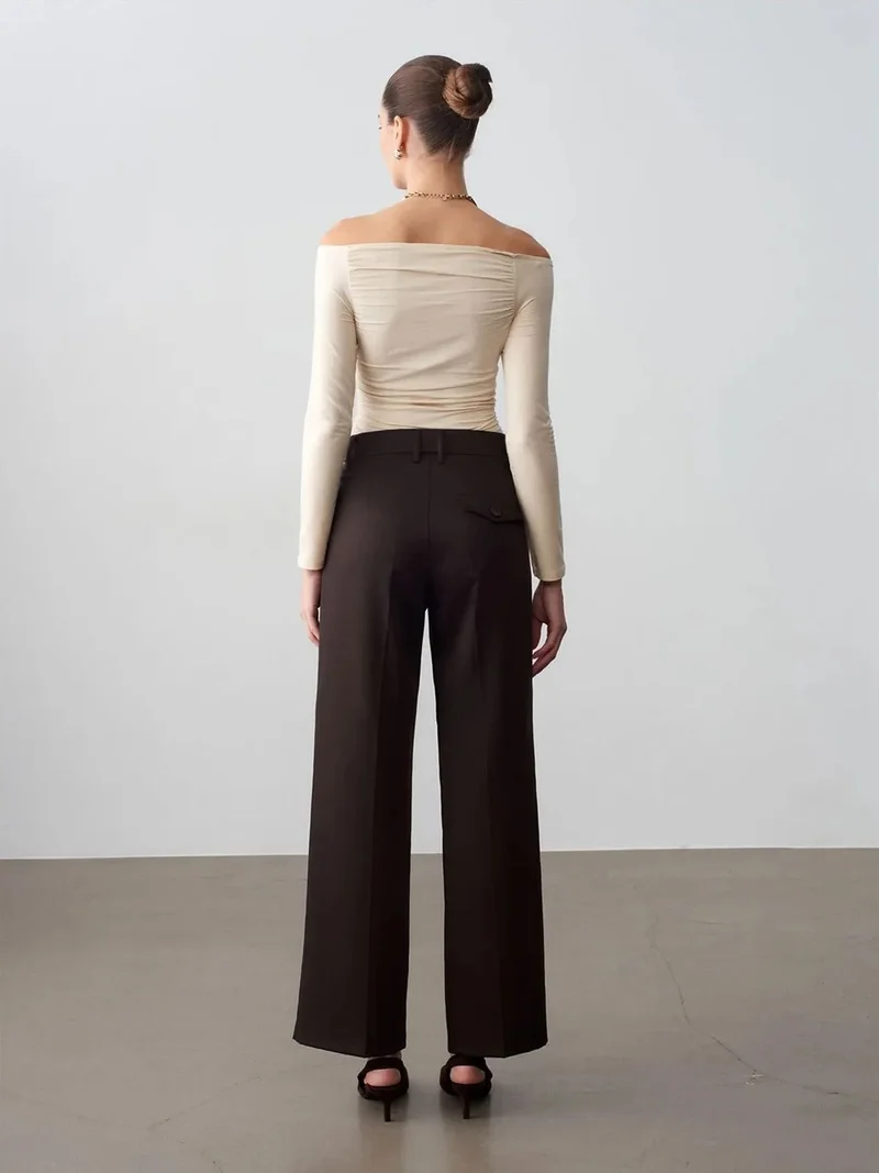 ديلفين Dilvin Wide-Leg Mid-Waist Woven Trousers