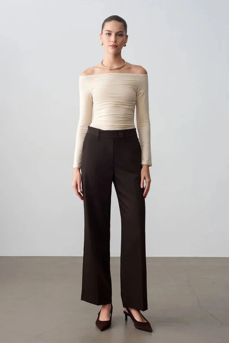 DILVIN Wide-Leg Mid-Waist Woven Trousers