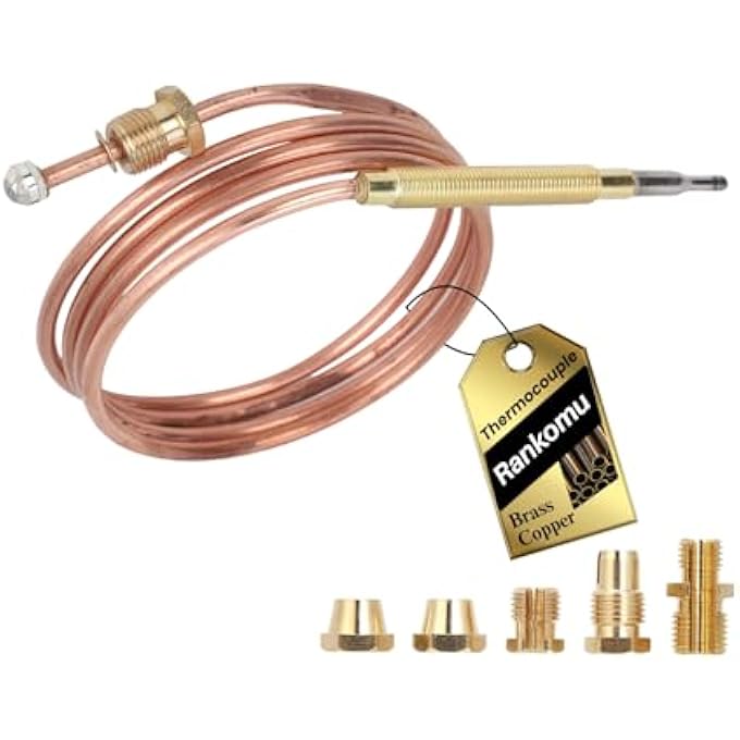 UNIVERSAL THERMOCOUPLE 900 MM FOR GAS HOBS & FIREPLACES | SAFETY SOLENOID VALVE | TEMPERATURE DETECTION | COMPATIBLE INDUCTION STOVES (HEAD M6X0.75, 5 NUTS) - Image 1