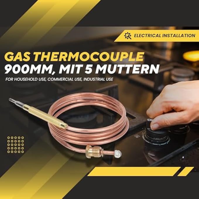 UNIVERSAL THERMOCOUPLE 900 MM FOR GAS HOBS & FIREPLACES | SAFETY SOLENOID VALVE | TEMPERATURE DETECTION | COMPATIBLE INDUCTION STOVES (HEAD M6X0.75, 5 NUTS) - Image 3