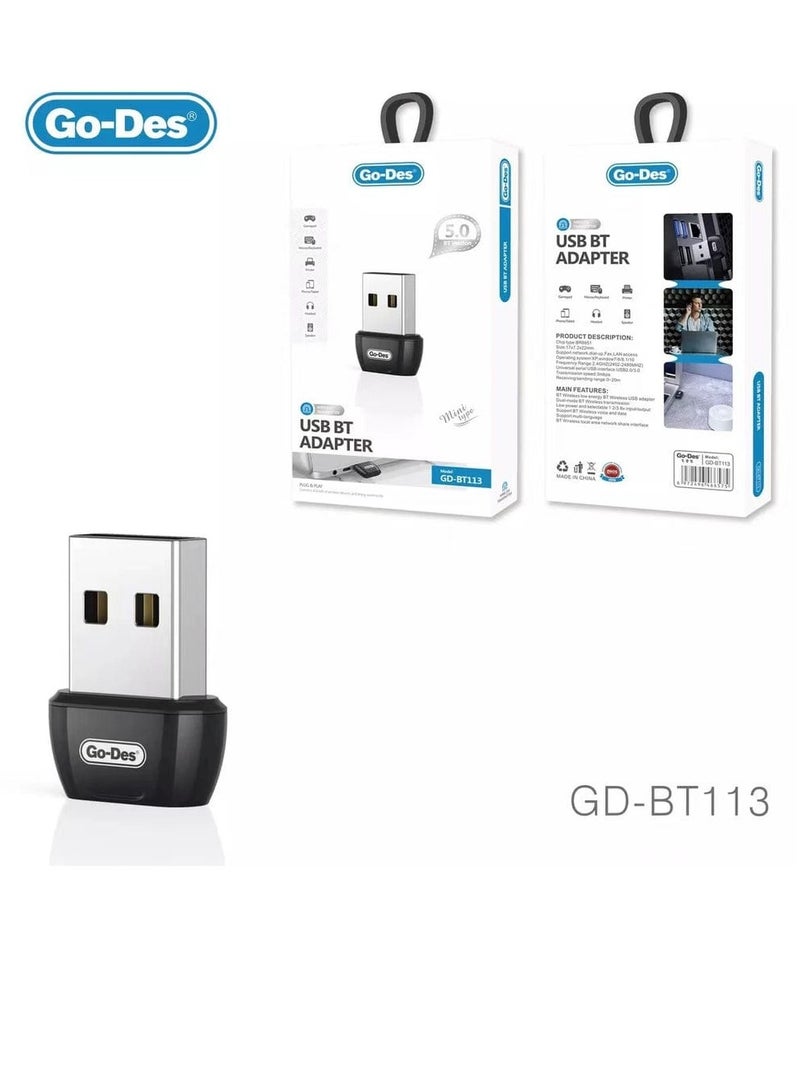 GO-DES USB Bluetooth Adapter 5.0 Receiver Suitable For Desktops Laptops Keyboards Mouse Printers Headphones Speakers - Image 1