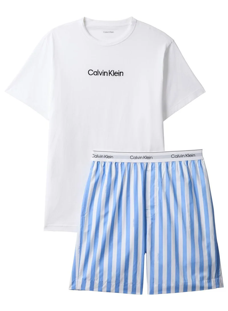 CALVIN KLEIN Classic White TOP / AURORA STRIPE G Shorts Pyjama Set for Men | Best Price UAE