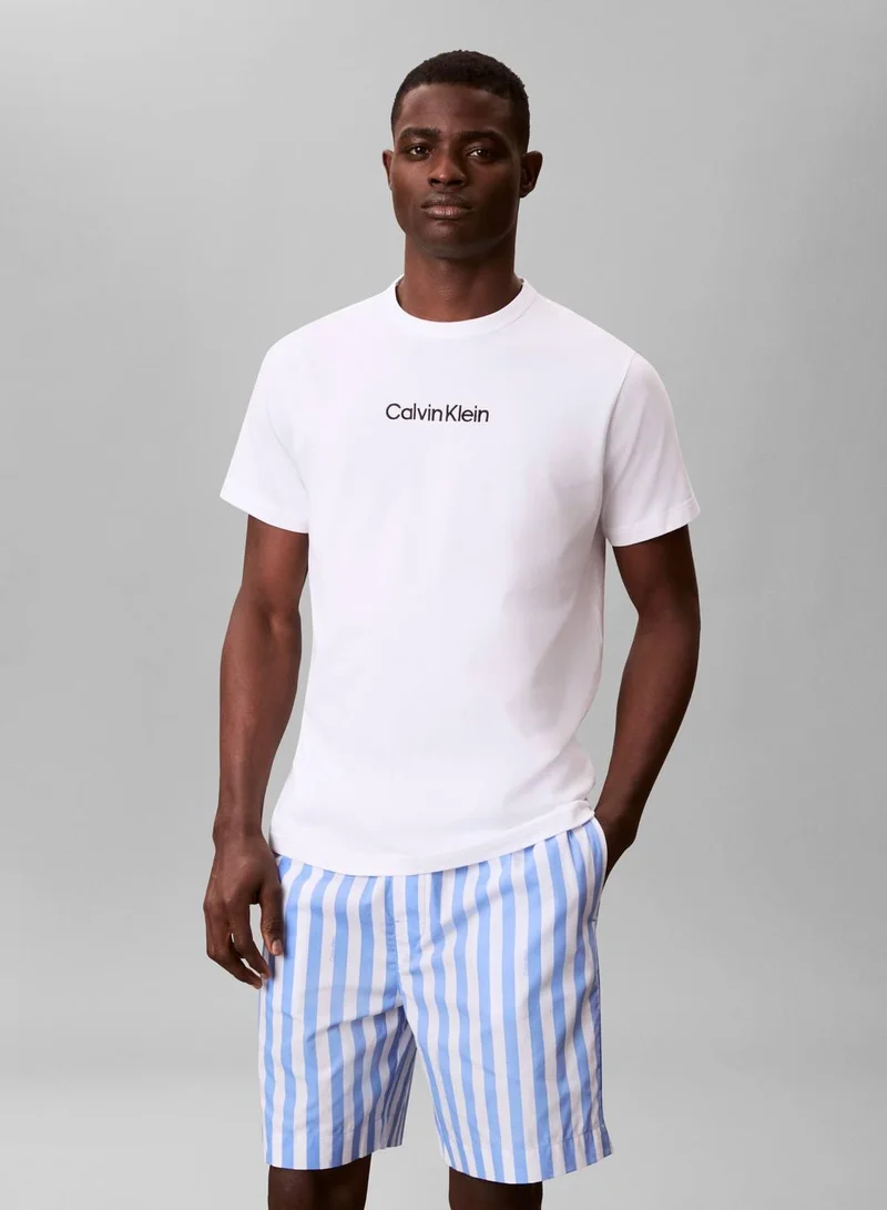 CALVIN KLEIN Classic White TOP / AURORA STRIPE G Shorts Pyjama Set for Men | Best Price UAE