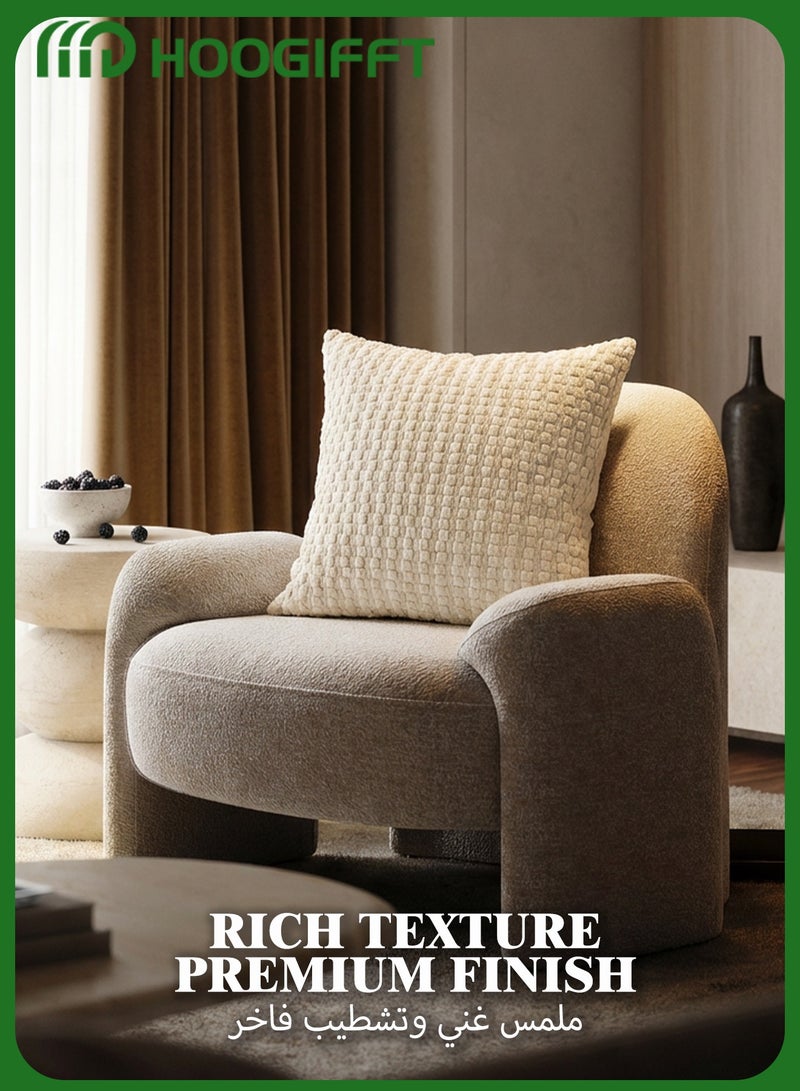 HOOGIFFT 2 Packs 45x45 cm Cream Textured Throw Pillow Covers for Sofa Couch Bed, Neutral Corduroy Cushion Case, Soft Plush Velvet Decorative Pillow Cover for Boho Farmhouse Modern Home Décor - Image 4