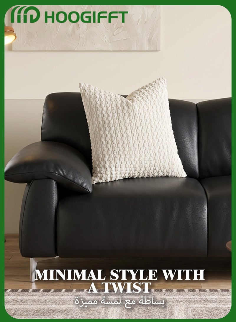 HOOGIFFT 2 Packs 45x45 cm Cream Textured Throw Pillow Covers for Sofa Couch Bed, Neutral Corduroy Cushion Case, Soft Plush Velvet Decorative Pillow Cover for Boho Farmhouse Modern Home Décor - Image 5