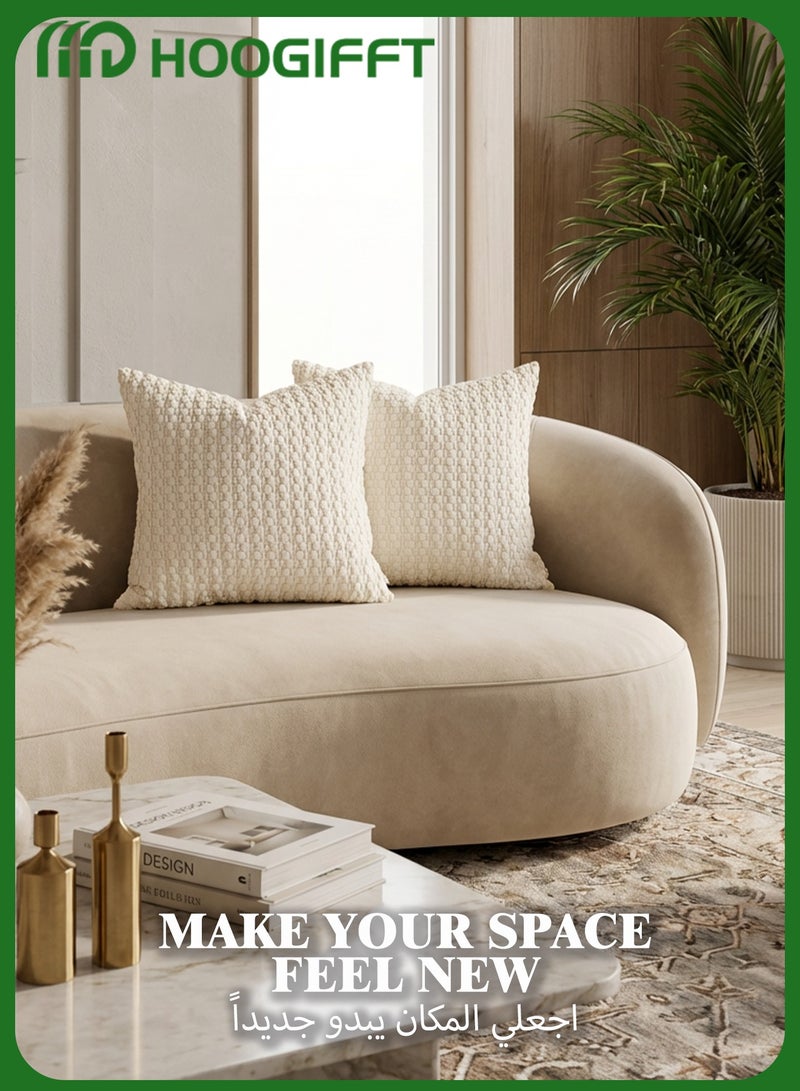 HOOGIFFT 2 Packs 45x45 cm Cream Textured Throw Pillow Covers for Sofa Couch Bed, Neutral Corduroy Cushion Case, Soft Plush Velvet Decorative Pillow Cover for Boho Farmhouse Modern Home Décor - Image 2