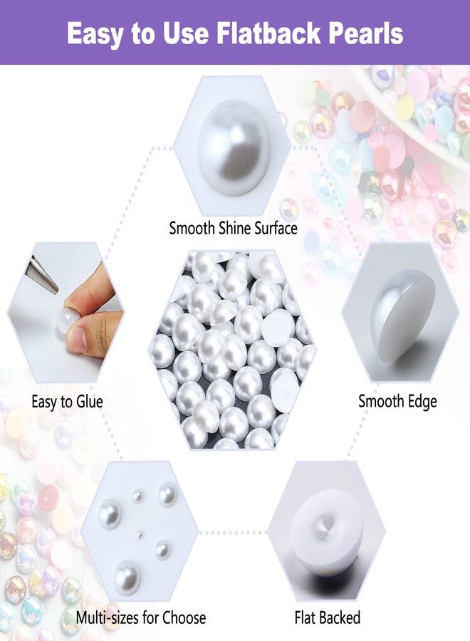 Briskbloom 300PCS 10mm White Flatback Pearls for Crafts Jewelry Scrapbooking, Round Half Pearls for Crocs Shoes Cups Wedding, Imitation Loose Pearl Beads Gems - Image 3