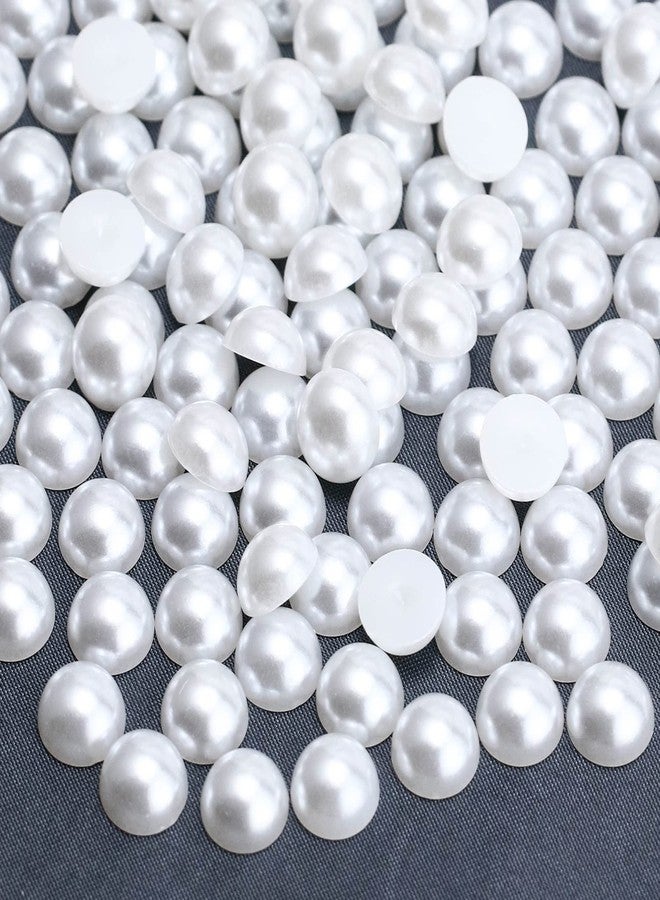 Briskbloom 300PCS 10mm White Flatback Pearls for Crafts Jewelry Scrapbooking, Round Half Pearls for Crocs Shoes Cups Wedding, Imitation Loose Pearl Beads Gems - Image 1