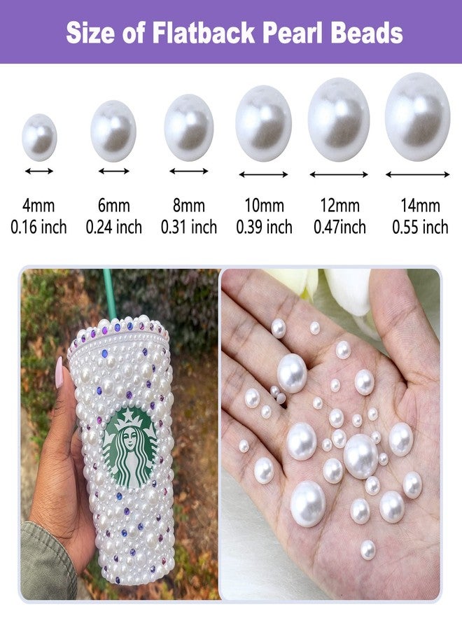 Briskbloom 300PCS 10mm White Flatback Pearls for Crafts Jewelry Scrapbooking, Round Half Pearls for Crocs Shoes Cups Wedding, Imitation Loose Pearl Beads Gems - Image 2