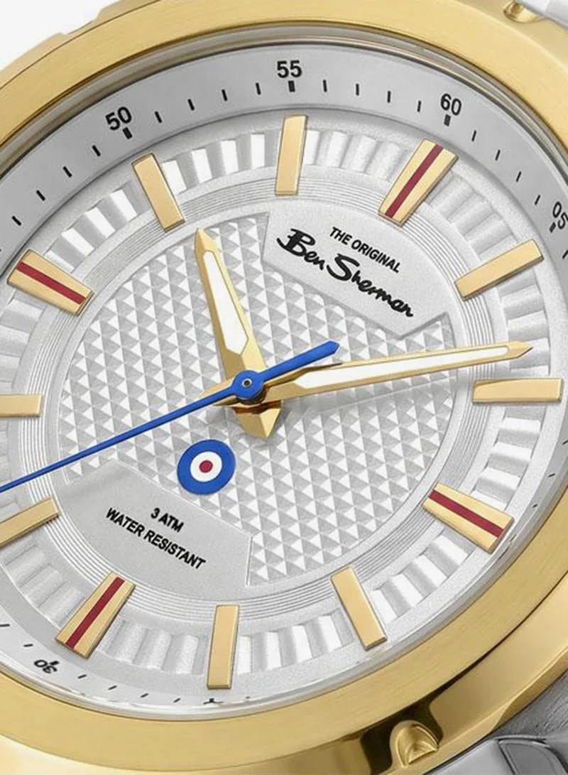 Ben Sherman Gloucester Silver Dial White Silicone Strap Analog Watch for Men, 43mm