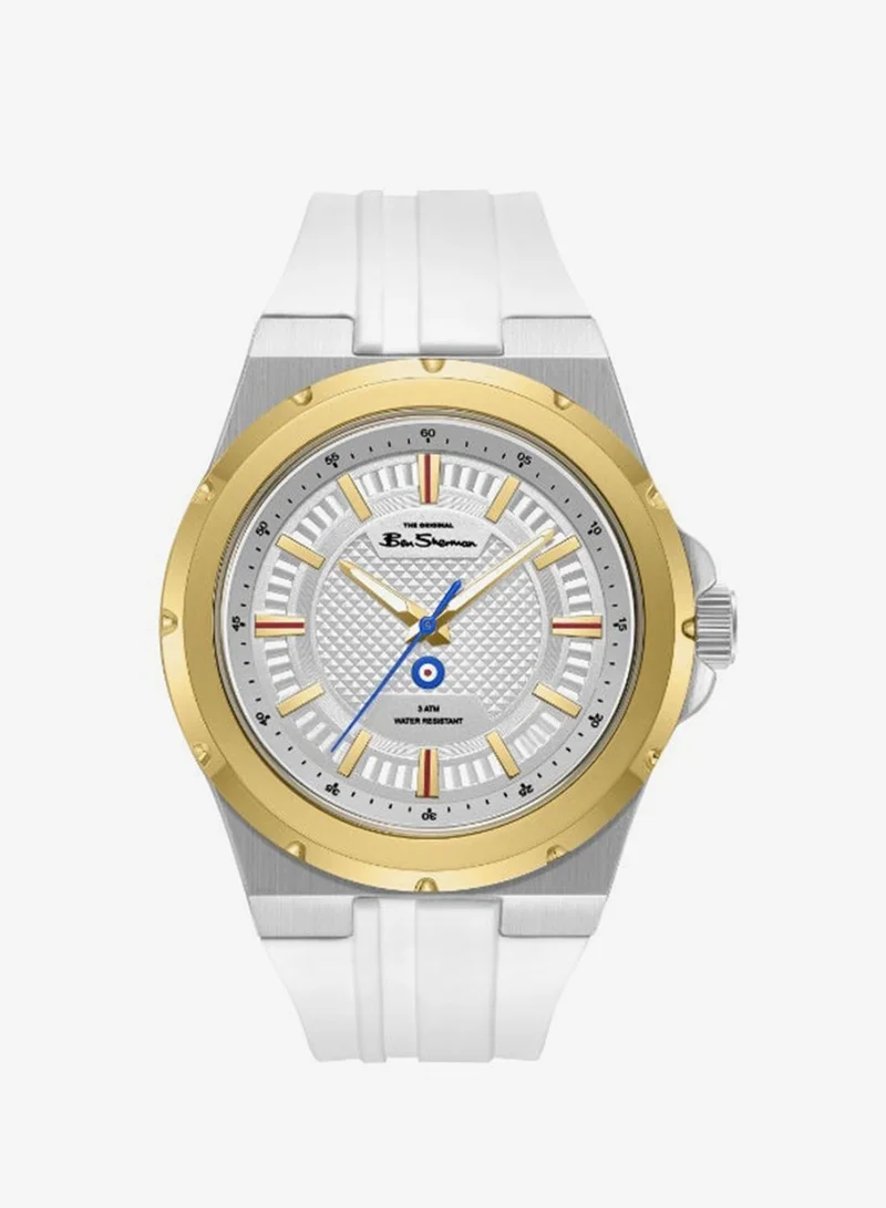 Ben Sherman Gloucester Silver Dial White Silicone Strap Analog Watch for Men, 43mm