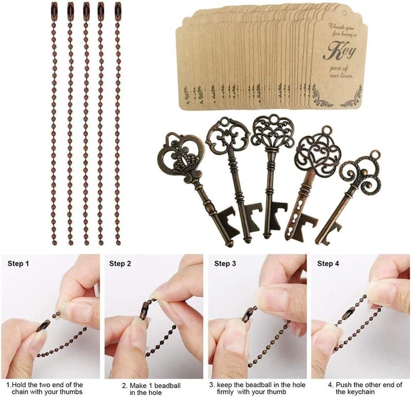 WODEGIFT 50pcs Skeleton Key Bottle Opener,Bridal Shower Party Favors,Souvenirs for guests Bulk,Wedding Party Favor Souvenirs Gift with Escort Tag (Red copper) - Image 3